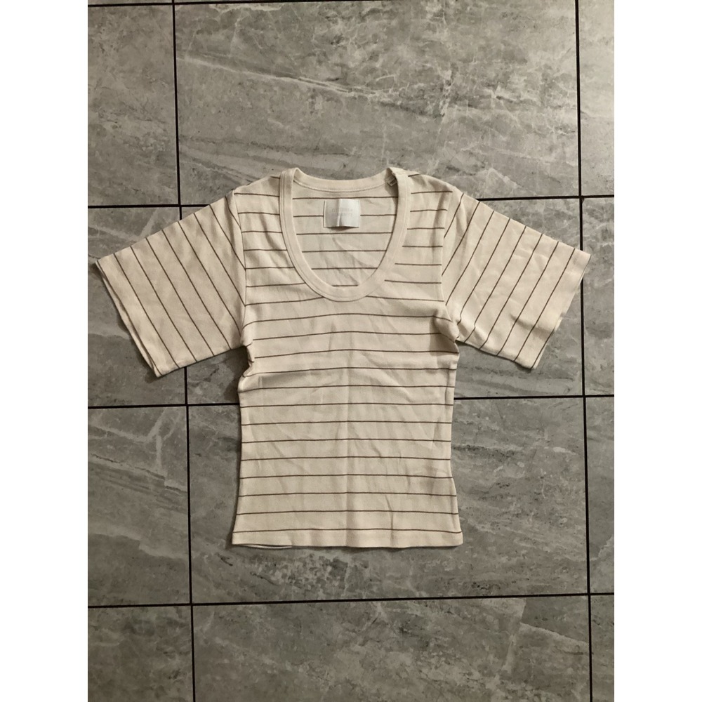 Citizens of Humanity NWOT Rosalie U Neck Tee Golde Cream Striped Shirt S